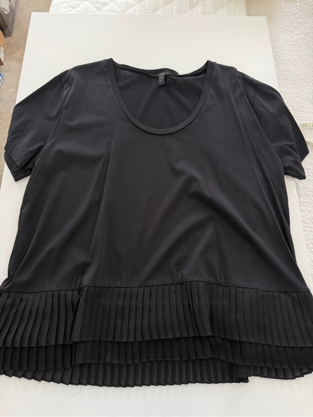 J. Crew Black Short Sleeve Top with Pleated Layered Hem